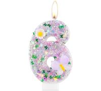 Velas de cumpleaños de mariposa para el sexto cumpleaños, velas de bengala para el sexto cumpleaños, vela de número 6 morada para pastel, vela de lentejuelas morada con forma de mariposa para adorno