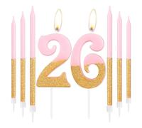 Velas de cumpleaños de oro rosa, velas doradas del número 26 con velas largas, velas rosas de feliz segundo cumpleaños para pasteles, decoraciones de pastel de segundo cumpleaños para niñas