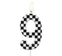 Velas de cumpleaños de tablero de ajedrez en blanco y negro, velas de fiesta temática de carreras, velas número 9 para decoración de tartas para niñas y niños, decoración de pastel de 9º cumpleaños