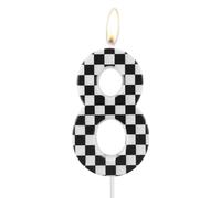 Velas de cumpleaños de tablero de ajedrez en blanco y negro, velas de fiesta temática de carreras, velas número 8, decoración de pastel para niñas y niños, decoración de pastel de 8º cumpleaños a