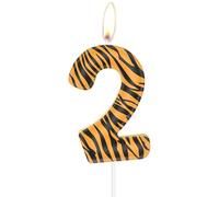 Velas de cumpleaños de tigre,tigre número 2 velas,decoraciones de 2º cumpleaños para chicas y chicos,rayas amarillas negras velas de impresión para pastel,selva animal temático decora de fiesta para