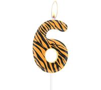 Velas de cumpleaños de tigre,tigre número 6 velas,decoraciones de 6º cumpleaños para chicas y chicos,rayas amarillas negras velas de impresión para pastel,selva animal temático decora de fiesta para
