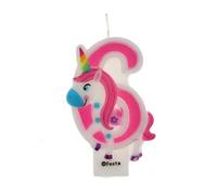 Velas de Cumpleaños Diseño Unicornio de 9cm, Adecuadas para fiesta de Cumpleaños para Niños Niñas Color Rosa blanca (Numero 6)