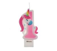 Velas de Cumpleaños Diseño Unicornio de 9cm, Adecuadas para fiesta de Cumpleaños para Niños Niñas Color Rosa blanca (Numero 1)