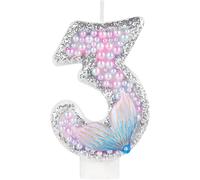 Velas de cumpleaños en forma de cola de sirena, vela mágica para el tercer cumpleaños, vela rosa de macaron para pastel de tercer cumpleaños con tema de sirena para niñas y niños,