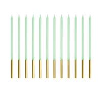 Velas de cumpleaños lisas de 14 cm, juego de 12 unidades, velas para tartas de cumpleaños, velas para tartas de cumpleaños, velas para tartas, color verde y dorado