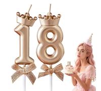 Velas de cumpleaños numeradas, vela de cumpleaños con lazo de corona dorada color champán, vela de pastel con número 18 en 3D, para fiestas de cumpleaños, bodas, aniversarios y celebraciones.