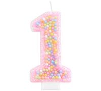 Velas de cumpleaños número 1 de macarrón rosa para niñas, vela de macarrón pastel arco iris número 1 para pastel, decoración de pastel de cumpleaños de un año para niña, decoración temática dulce para