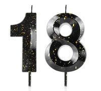 Velas de cumpleaños número 18, velas 3D de color negro y dorado, diseño de cera premium y diamante 3D, decoración de pastel para fiesta de cumpleaños, boda, aniversario, celebración