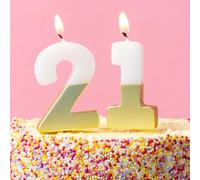 Velas de cumpleaños número 21 blancas y doradas de Talking Tables para tartas, decoración para tartas, calidad prémium, una y seis velas, fiesta de aniversario, hito de edad, 5,5 cm de altura,