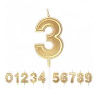Velas de Cumpleaños Número 3, vela 3D número 3 para paste,Velas Doradas para feliz cumpleaños, decoración de pastel, Aniversario