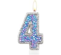 Velas de cumpleaños número 4 de macarrón, color morado y azul, velas de perlas de color, decoraciones de cumpleaños temáticas de macarrón, decoración de pastel de cumpleaños para niñas y niños,