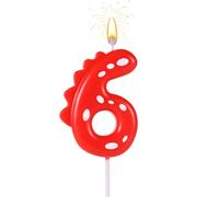 Velas de Cumpleaños Numeros, 14cm Vela de Dinosaurio Adornos para Tartas de Feliz Cumpleaños Decoraciones para Niños Niñas Niños Adultos Fiesta Temática Celebración Suministros (Número 6)