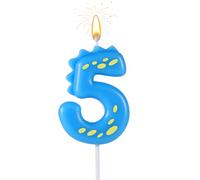Velas de Cumpleaños Numeros, 14cm Vela de Dinosaurio Adornos para Tartas de Feliz Cumpleaños Decoraciones para Niños Niñas Niños Adultos Fiesta Temática Celebración Suministros (Número 5)