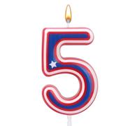 Velas de Cumpleaños Numeros, Velas de Cumpleaños con Dibujos Animados en Rojo Blanco y Azul del 0 Al 9 Velas de Cumpleaños para Niños Cumpleaños y Fiestas (Número 5)