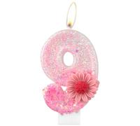 Velas de cumpleaños rosa con número de margarita, velas rosas número 9 para tarta de cumpleaños, 9 velas de cumpleaños con flor rosa, vela con flores brillantes para decoración de fiestas de 9º