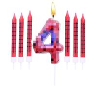 Velas de Cumpleaños,Vela Número 4 con 6 Velas Largas,Velas Azules y Rojas con Telaraña,para Pastel para Niñas,Niños Decoraciones de Fiesta de Cumpleaños