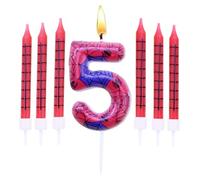 Velas de Cumpleaños,Vela Número 5 con 6 Velas Largas,Velas Azules y Rojas con Telaraña,para Pastel para Niñas,Niños Decoraciones de Fiesta de Cumpleaños