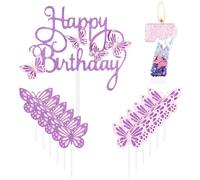 Velas de Feliz Cumpleaños 7 con Mariposas - Vela Número 7 Rosa y Morado para Decoración de Pastel de Niñas - Bonita Decoración para Cumpleaños