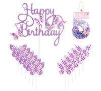 Velas de Feliz Cumpleaños de 5 Mariposas - Vela Número 5 Rosa y Morado con Decoración de Pastel de Mariposa para Niñas - Bonita Decoración de 5 Cumpleaños