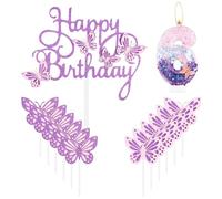 Velas de feliz cumpleaños de 6 mariposas, vela número 6 rosa y morado con decoración de pastel de mariposa para niñas, decoración de pastel de 6º cumpleaños, bonita decoración de pastel de 6º