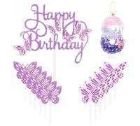 Velas de feliz cumpleaños de 8 mariposas, vela de número 8 rosa y morado con decoración de pastel de mariposa para niñas, decoración de pastel de 8 cumpleaños, bonita decoración de pastel de 8