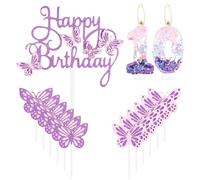 Velas de feliz cumpleaños de mariposa número 10 rosa y morado con decoración de pastel de mariposa para niñas, decoración de pastel de 10 cumpleaños, bonita decoración de pastel de 10 cumpleaños para