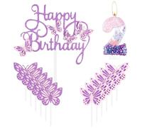 Velas de feliz cumpleaños de mariposa, vela número 2 rosa y morado con decoración de pastel de mariposa para niñas, decoración de pastel de tercer cumpleaños, bonita decoración de pastel de segundo