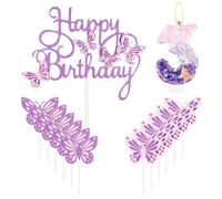 Velas de feliz tercer cumpleaños de mariposa, vela número 3 rosa y morado con decoración de pastel de mariposa para niñas, decoración de pastel de tercer cumpleaños, bonita decoración de pastel de