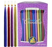 Velas de Janucá de tamaño estándar - Velas de Hanukkah multicolores y metálicas que se adaptan a la mayoría de las menorás - Cera de primera calidad - 45 unidades para las 8 noches de Chanukah