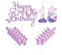 Velas de mariposa de feliz cumpleaños número 15 para tartas, color rosa y morado, decoración de pastel de cumpleaños de 15 años, velas de cumpleaños de mariposa, decoración de pastel para fiesta