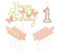 Velas de mariposa de feliz primer cumpleaños, decoración de pastel de cumpleaños número 1 para tartas, decoración de pastel de primer cumpleaños de niñas, decoración de pastel de primer cumpleaños de