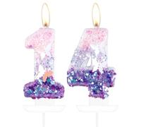 Velas de mariposa número 14 para pastel, velas de pastel de mariposa de 14º cumpleaños, decoración de pastel de 14º cumpleaños para niñas, velas de cumpleaños de mariposa morada y rosa decoraciones