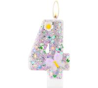 Velas de mariposa para 4º cumpleaños, velas de 4º cumpleaños, vela morada número 4 para pastel, decoración de pastel de lentejuelas moradas para niñas y niños, suministros de decoración de fiesta de
