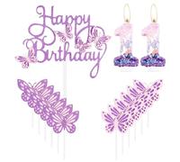 Velas de mariposa para cumpleaños número 11, color rosa y morado con el número 11 para decoración de tartas de cumpleaños de niñas, velas de cumpleaños de mariposa, decoración de pastel para fiesta