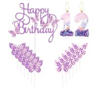 Velas de mariposa para cumpleaños número 12, color rosa y morado, con el número 12 para decoración de tartas de cumpleaños de niñas, velas de cumpleaños de mariposa, decoración de pastel para fiesta