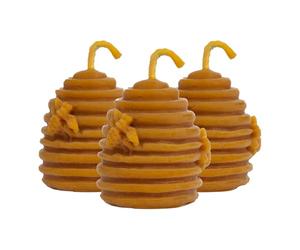 Velas de Miel 100% Cera de Abeja, 3 Mini Colmenas 4 x 3,5 cm