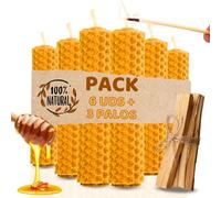 Velas de Miel de Abeja para Rituales 100% Natural Española Cera Pura - Hechas a Mano - Origen España - SIN PARAFINA (6 Velas de Miel y 3 Palo Santo, 10 cm x 2,2 cm)