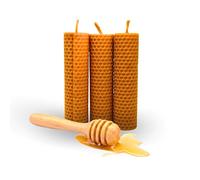 Velas de Miel de Abeja para Rituales 100% Natural Española Cera Pura - Hechas a Mano - Origen España - SIN PARAFINA (Pack 3, 13 cm x 3,5 cm)