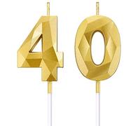 Velas de Número de Cumpleaños 40 Velas de Pastel en Forma de Diamante 3D Topper Decoración de Torta de Número 40 para Celebración Aniversario Bodas Cumpleaños, Oro