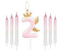 Velas de número de feliz segundo cumpleaños, corona dorada con velas de ala para pastel, decoraciones de cumpleaños rosas para ella, lindas 2 velas para tartas para niñas y mujeres, fiesta de