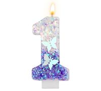 Velas de Números de Cumpleaños, 7,3 cm Vela de Mariposa Púrpura Velas de Números con Purpurina Decoraciones de Pastel Púrpura Velas de Números Lindas de Feliz Cumpleaños (Número 1)