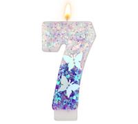 Velas de Números de Cumpleaños, 7,3 cm Vela de Mariposa Púrpura Velas de Números con Purpurina Decoraciones de Pastel Púrpura Velas de Números Lindas de Feliz Cumpleaños (Número 7)