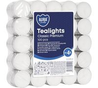 Velas de té, 100 unidades, color blanco, empaquetadas en una pila sin olor, al menos 4 horas, velas pequeñas para portavelas, 11 g, diámetro 3,9 x 1,5 cm