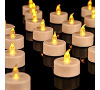 Velas de té a pilas paquete de : 12 velas de té LED velas de té sin llama parpadeantes realistas y brillantes para celebraciones de temporada y festivas lámpara de ámbar cálido funciona con pilas