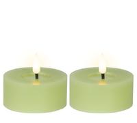 Velas de té LED con temporizador, 7 x 6 cm, cera de cera, 2 unidades, con función de temporizador de 6 horas, velas de cera auténtica, funciona con pilas, velas sin llama, velas de mesa, velas