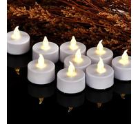 Velas de té LED sin llama, funcionan con pilas, realistas, brillantes, parpadeantes, velas eléctricas, lata duradera para 200 horas, bodas, fiestas, decoración de festivales, blanco cálido, 12