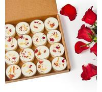 Velas de té perfumadas de soja de rosa pura, paquete de 16 velas a granel, velas de té blancas de combustión de 4 horas de duración, sin parafina, sin humo, velas de té para boda, centro de mesa