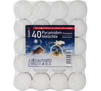 Velas de té piramidales premium JEKA del Palacio de los Montes Metálicos, 40 unidades