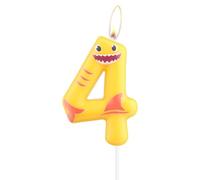 Velas de tiburón amarillo, velas de cumpleaños número 4, adornos de fiesta de tiburón para pastel, vela de cumpleaños 4, decoraciones de fiesta temática de tiburón para niño y niña